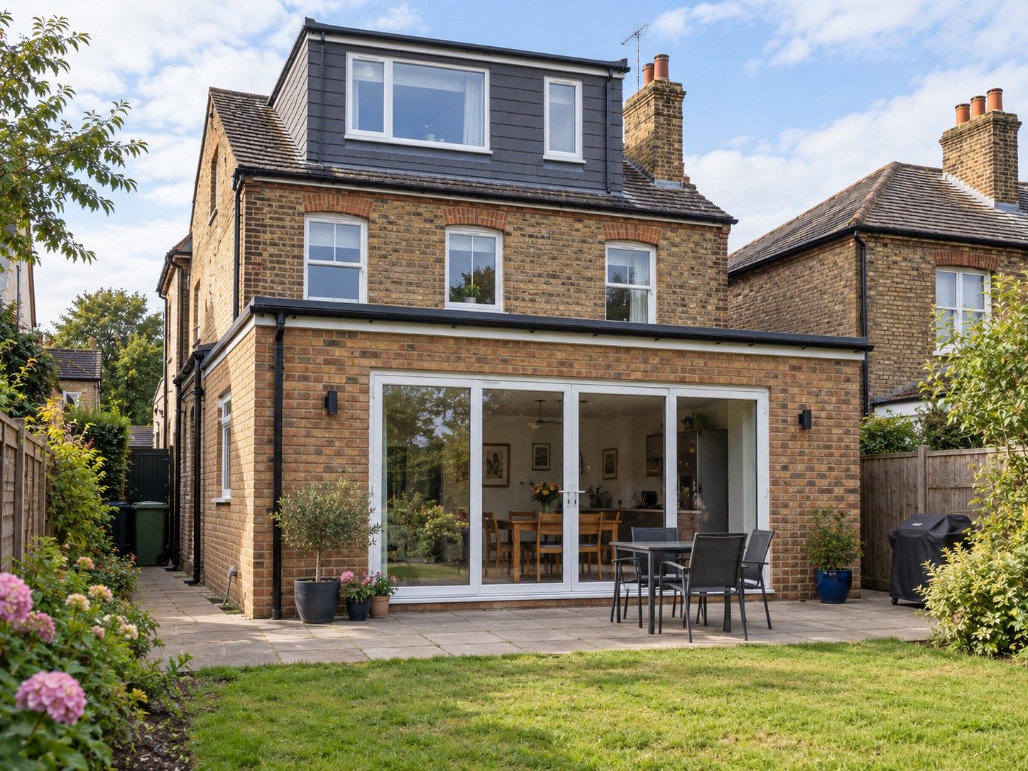 Rear extension with bi-fold doors and loft dormer conversion above